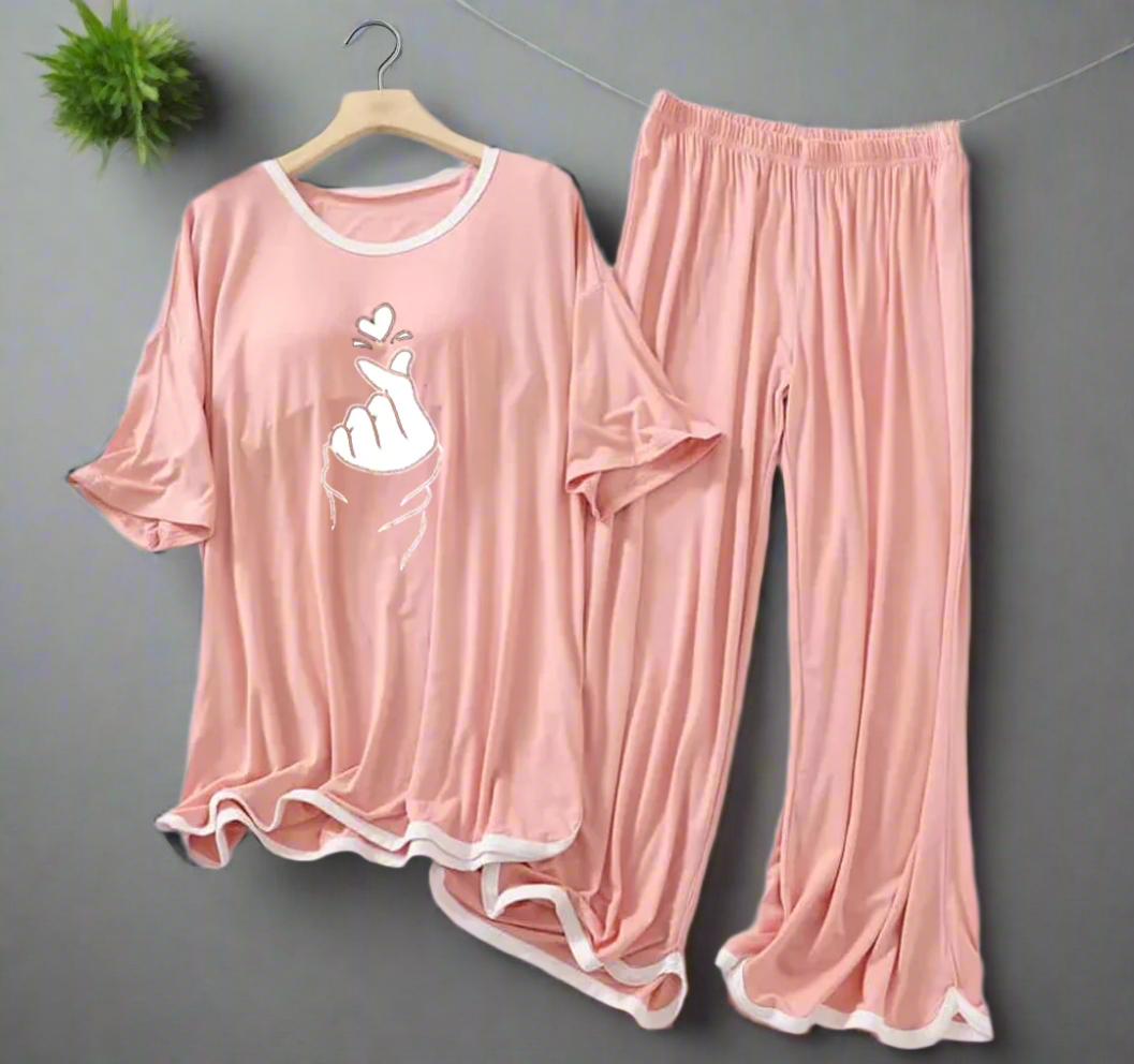 Rose Pink K-Pop Half Sleeves Palazzo PJ Set