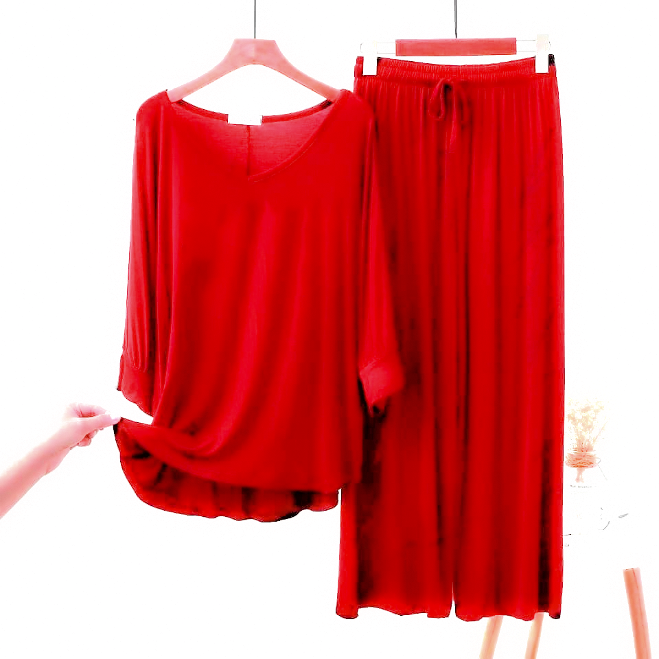 Valentine Red Nightwear Round Neck Palazzo PJ Set