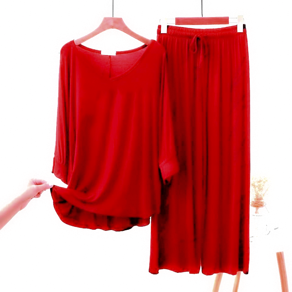 Valentine Red Nightwear Round Neck Palazzo PJ Set