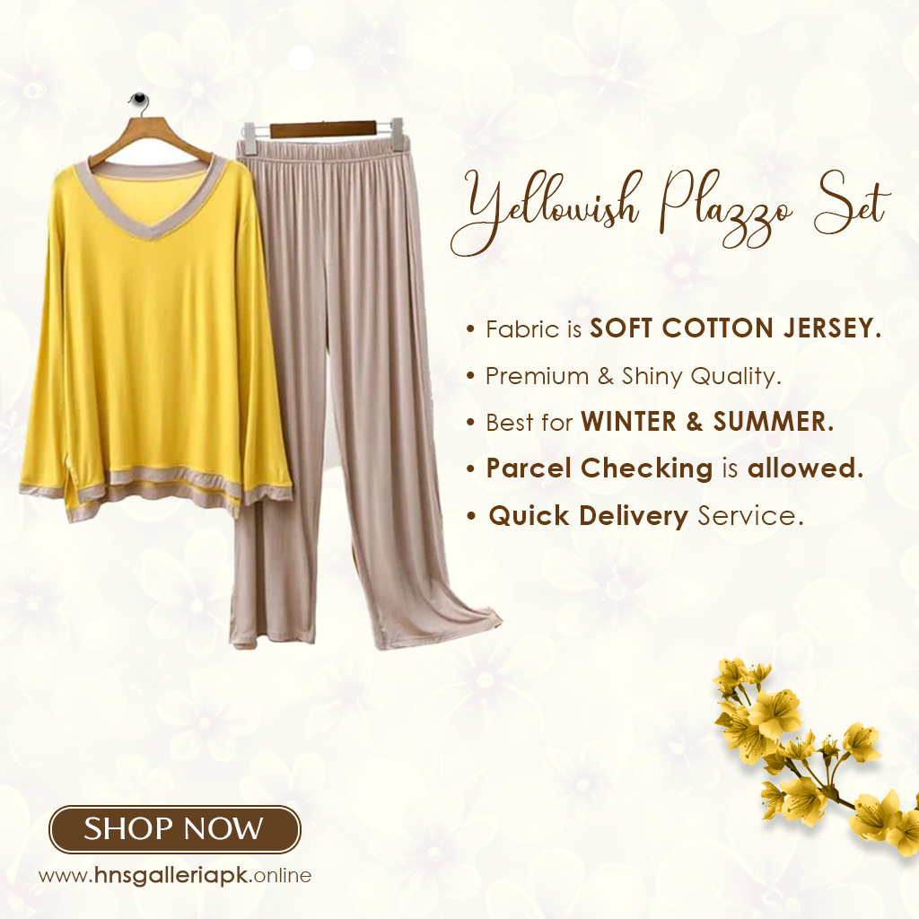 Yellow V-Neck T Shirt with Contrast Trouser PJ Set