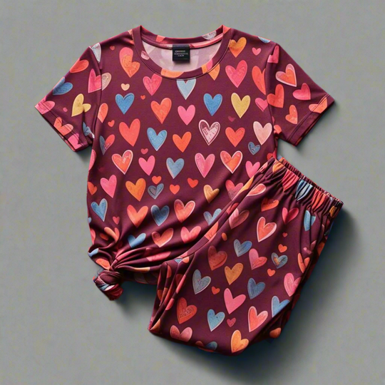 Pink Heart Chic Pattern 2 PC Dress