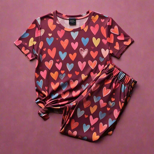 Pink Heart Chic Pattern 2 PC Dress