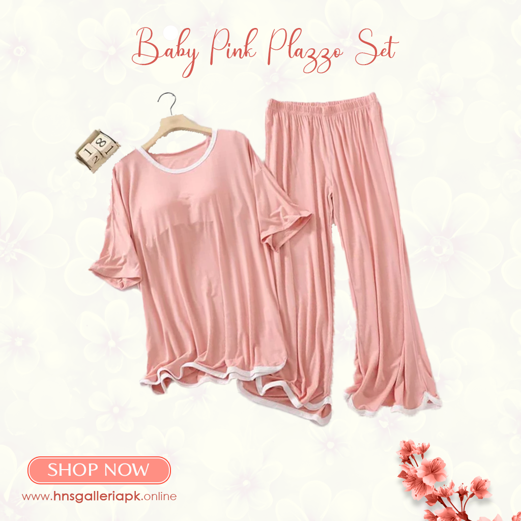 Rose Pink Half Sleeves Plazzo PJ Set